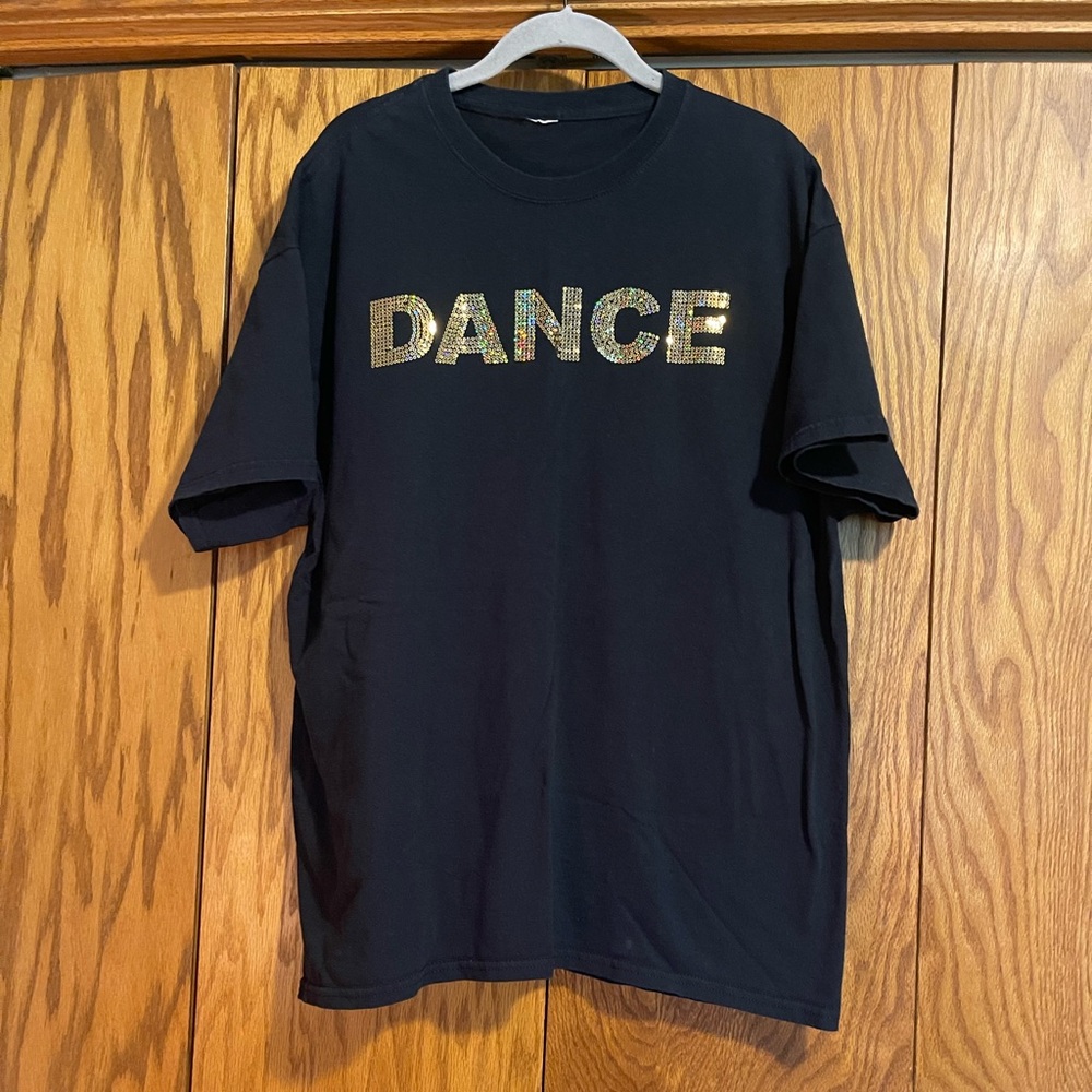 Black T-Shirt with Sequin 'DANCE' Design